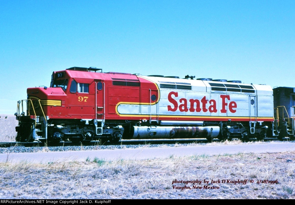 AT&SF, Santa Fe 97 FP45, Vaughn, NM. 4/28/1996